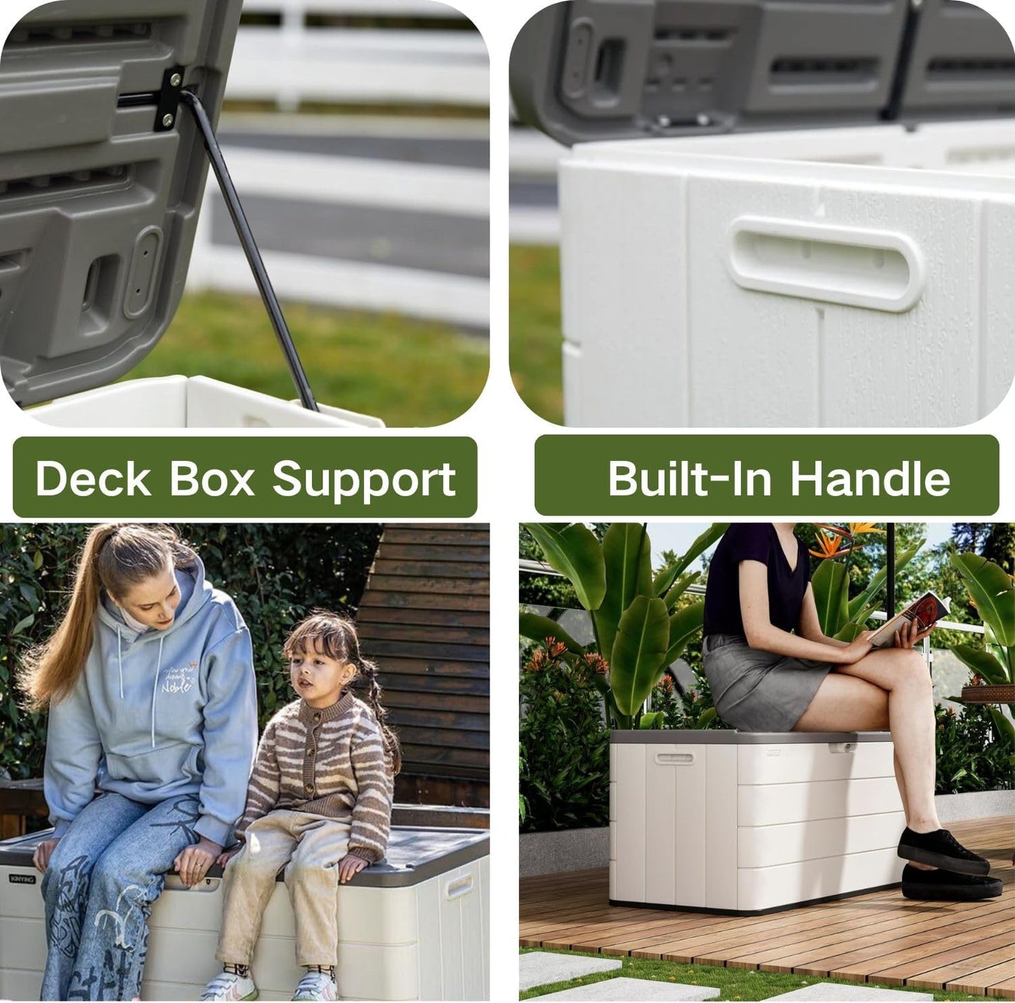 ZZM 110 Gallon Lockable Resin Deck Box - Waterproof Outdoor Storage for Cushions & Tools | White