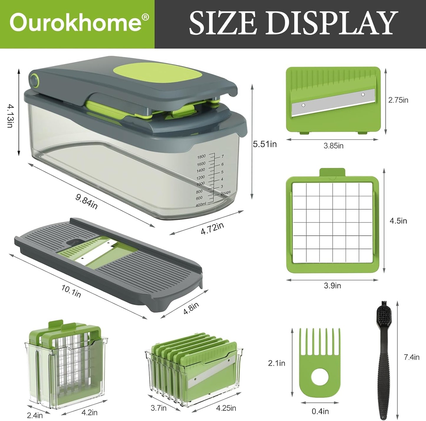 Ourokhome Food Chopper - Manual Handheld Vegetable Slicer with 8 Blades | Essential Kitchen Gadget (Gray)