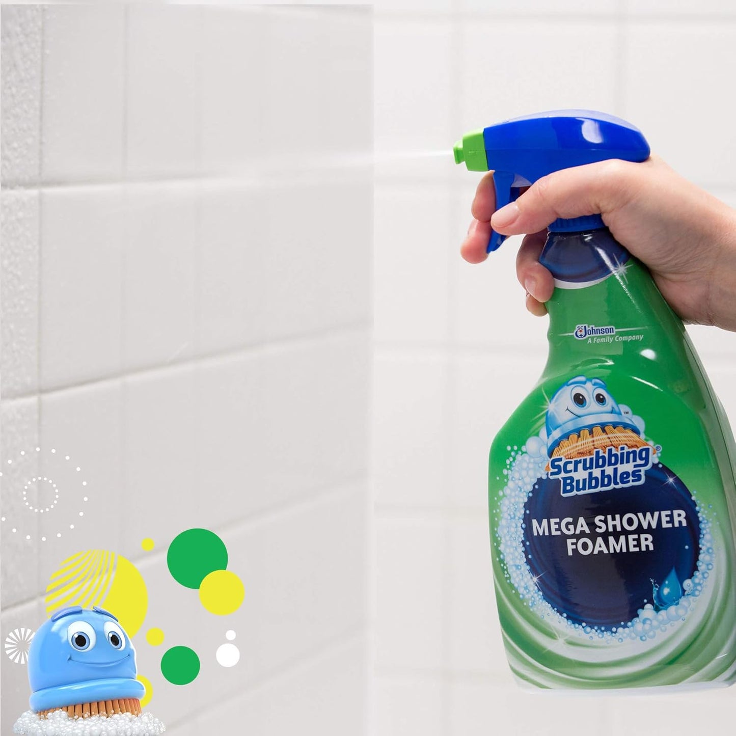 Scrubbing Bubbles Mega Bathroom Cleaner Spray - Foaming Action for Limescale & Soap Scum Removal | 32oz Rainshower Scent