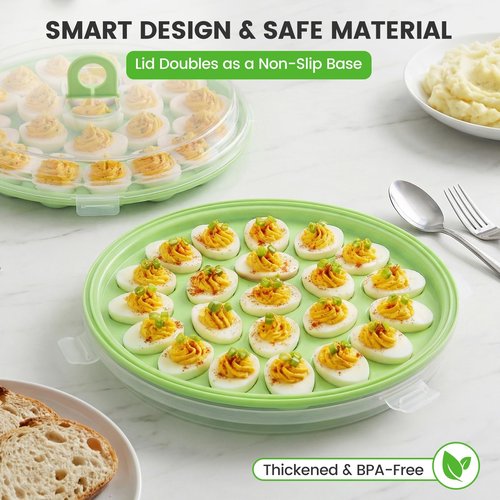 HANSGO Deviled Egg Containers with Lid, 3PCS Deviled Egg Platter Carrier Holder Trays with 66 Slots for Party and Home Kitchen, Green