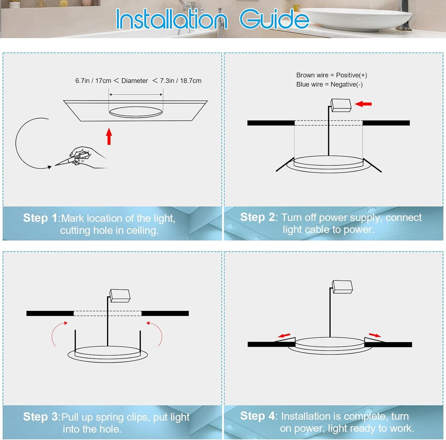 ESBAYBULBS 7" Ultra-Thin LED Recessed Ceiling Light with Junction Box, 6000K Cool White 18W LED Panel Can Light 1500LM High Brightness Easy Installation (6 Pack)