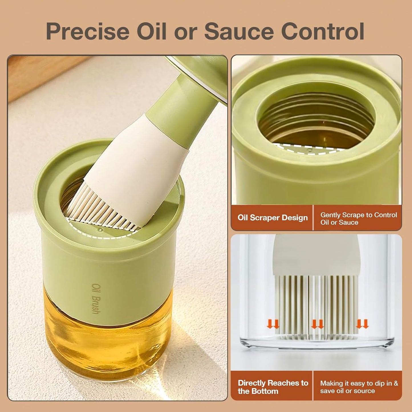 YARRAMATE Oil Dispenser with Brush - 300ml Glass Bottle for Kitchen | Heat Resistant Silicone Basting Brush - Green