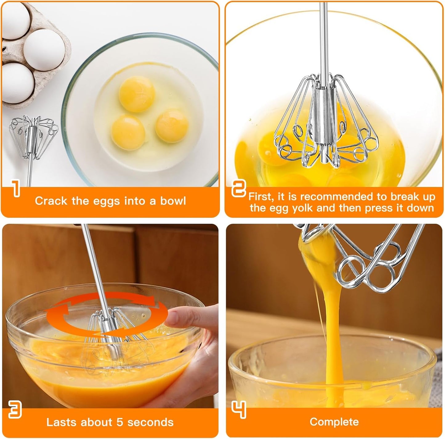 Qukaka Hand Mixer - Stainless Steel Egg Beater & Whisking Tool | 12-Inch Easy Whisk for Cooking