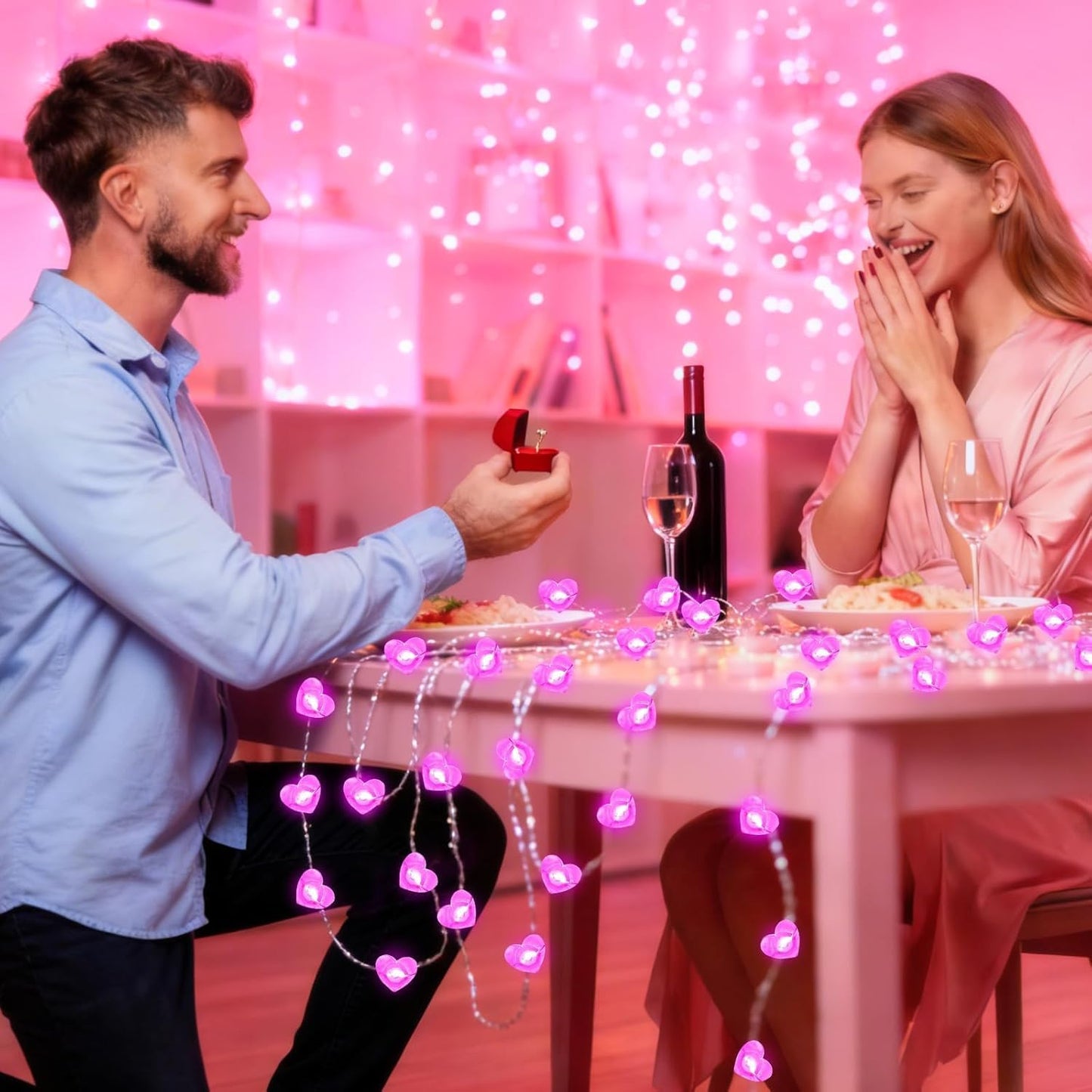 Skiennix 10FT Pink Heart Fairy Lights - Battery Operated LED String Lights with Timer for Indoor/Outdoor Decor
