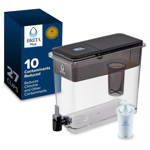 Brita UltraMax Water Dispenser - 27 Cup Capacity with 1 BritaPlus Filter - Sleek Black Design