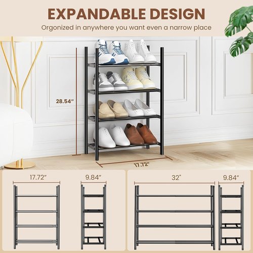 AceMining 4-Tier Expandable Shoe Rack - Heavy-Duty Metal Organizer for Closet & Entryway | Black