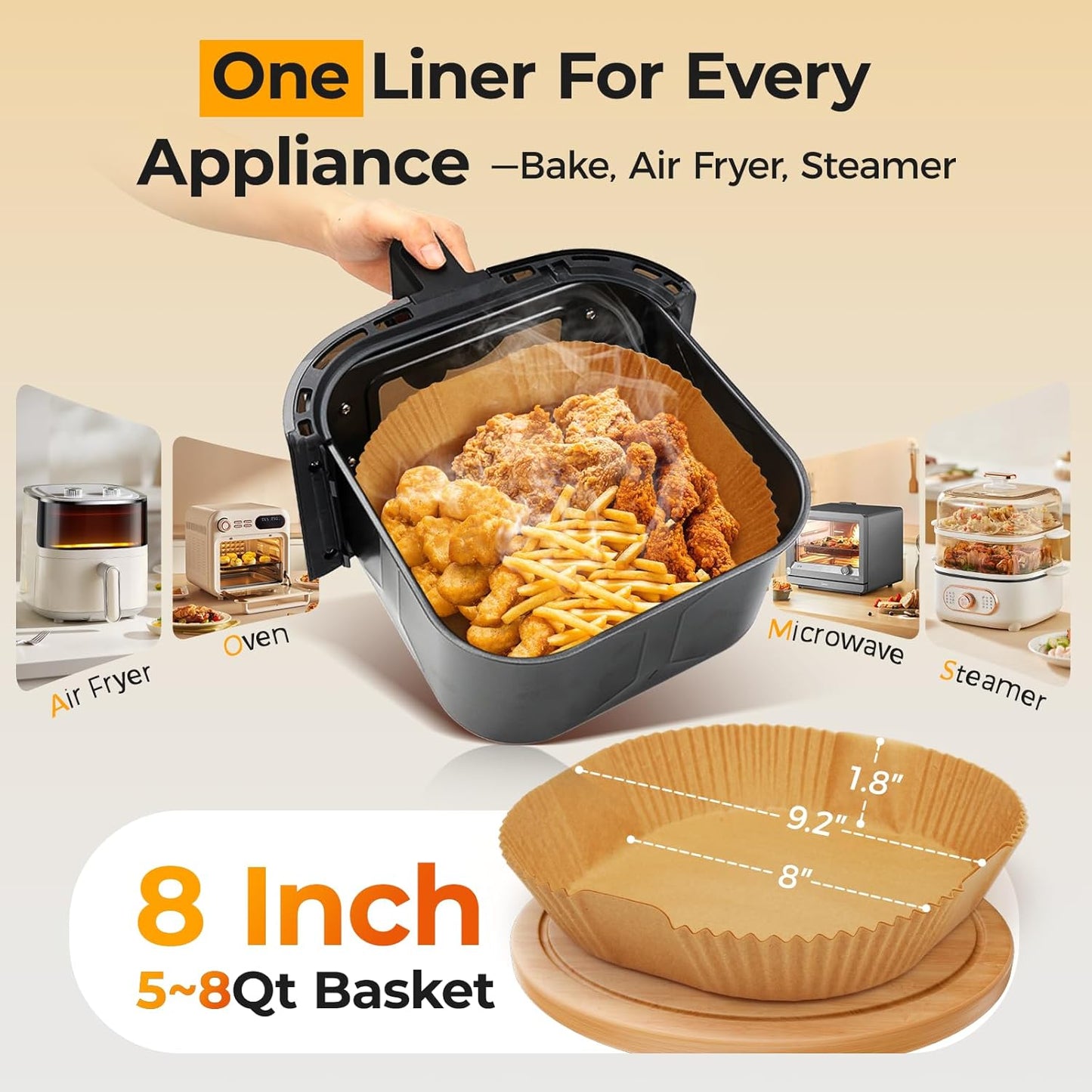 Skiennix Air Fryer Liners - 400 Pcs Heavy-Duty Non-Stick Parchment Paper | 8" Square for 5-8 Qt Baskets