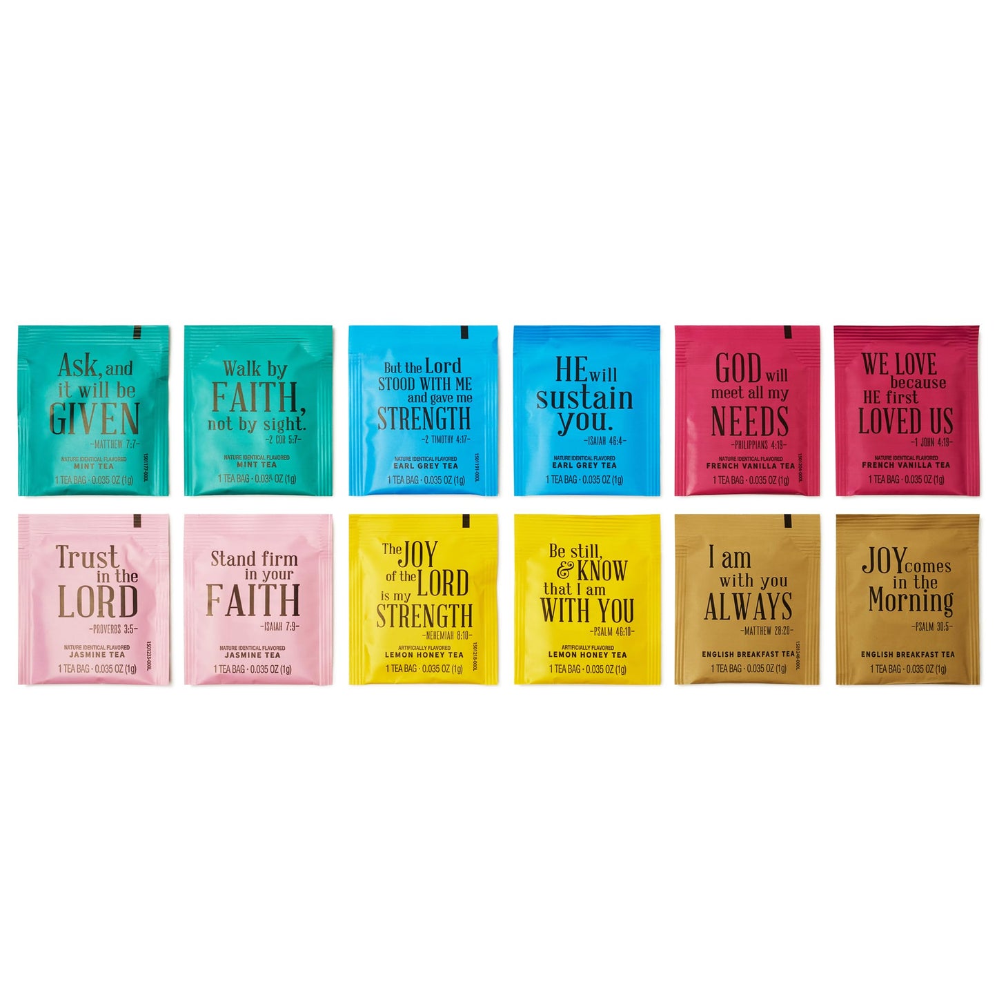 Thoughtfully, Tea Affirmations Christian Prayer Gift Set for Women, Religious Tea Gift with 6 Flavors and Bible Verses from Psalms and Other Books to Rejoice, Mother's Day Pack of 90