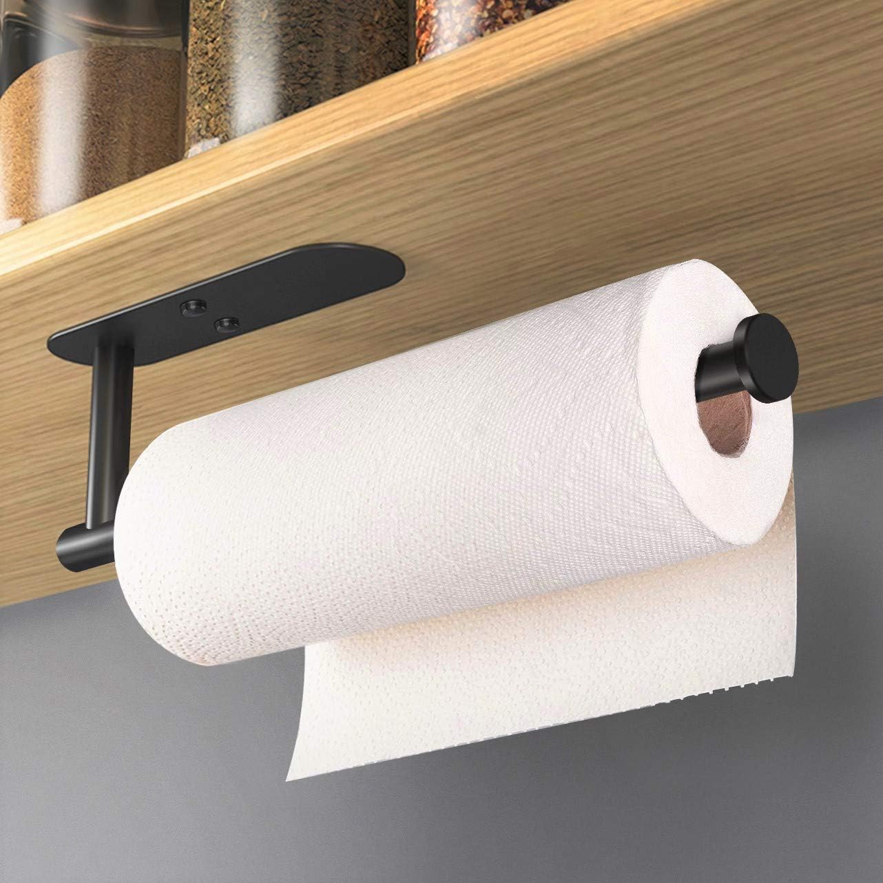 VAEHOLD Adhesive Paper Towel Holder - Wall-Mounted Kitchen Organizer | Black Stainless Steel Design