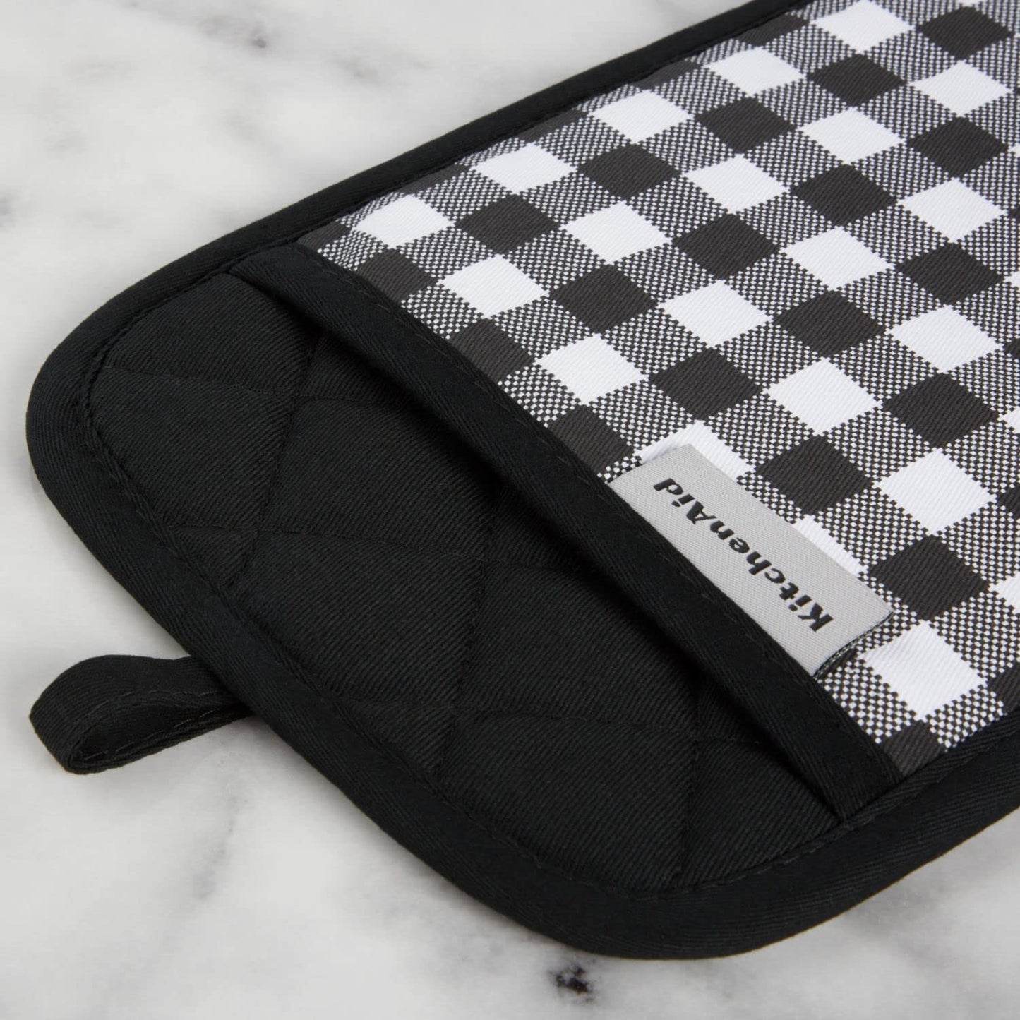 KITCHENAID Gingham Pot Holder 2-Pack Set, Matte Black, 7"x10"