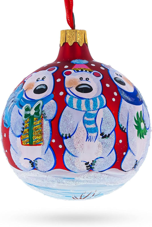 Polar Bears Glass Ball Christmas Ornament - 3.25 Inch Holiday Decor