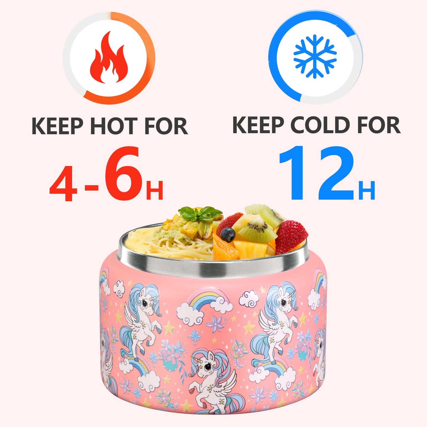 JXXM 8 Oz Thermo Food Jar for Hot & Cold Food for Kids, Insulated Lunch Containers Hot Food Jar,Leak-Proof Vacuum Stainless Steel Wide Mouth Lunch Soup Thermo for School (PINK-Unicorn)