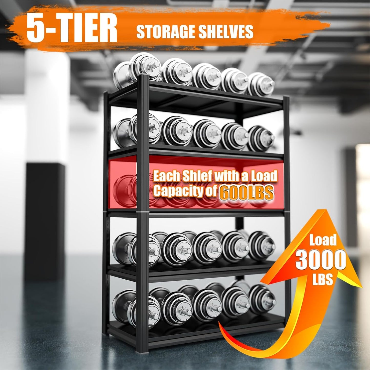 Skiennix Heavy-Duty Garage Shelving Unit - 5-Tier Adjustable Metal Storage Rack | 3000 LBS Capacity, 35.4"W x 17.7"D x 71.2"H