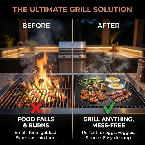 Grill Mats - Non-Stick Reusable BBQ Sheets | Easy-Clean Cooking Liners (10 Pack) - 15.75 x 13 Inch