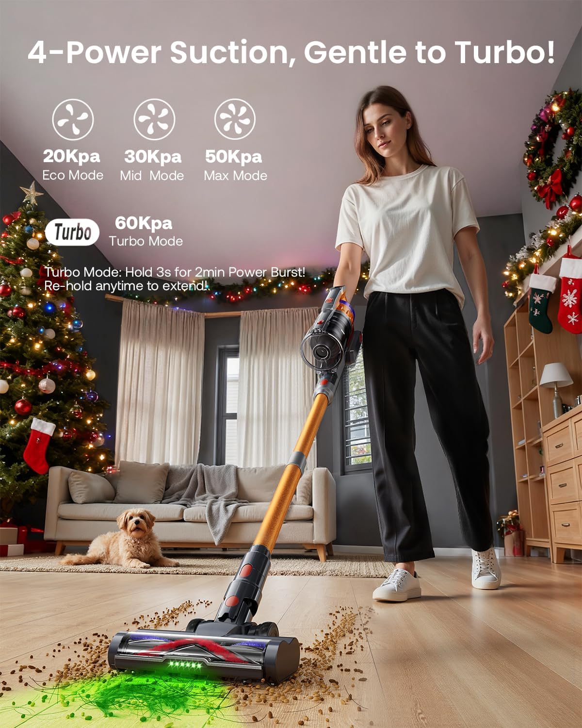 Skiennix Cordless Vacuum Cleaner - 60Kpa Powerful Suction for Pet Hair | 70-Minute Runtime, Self-Standing, Golden