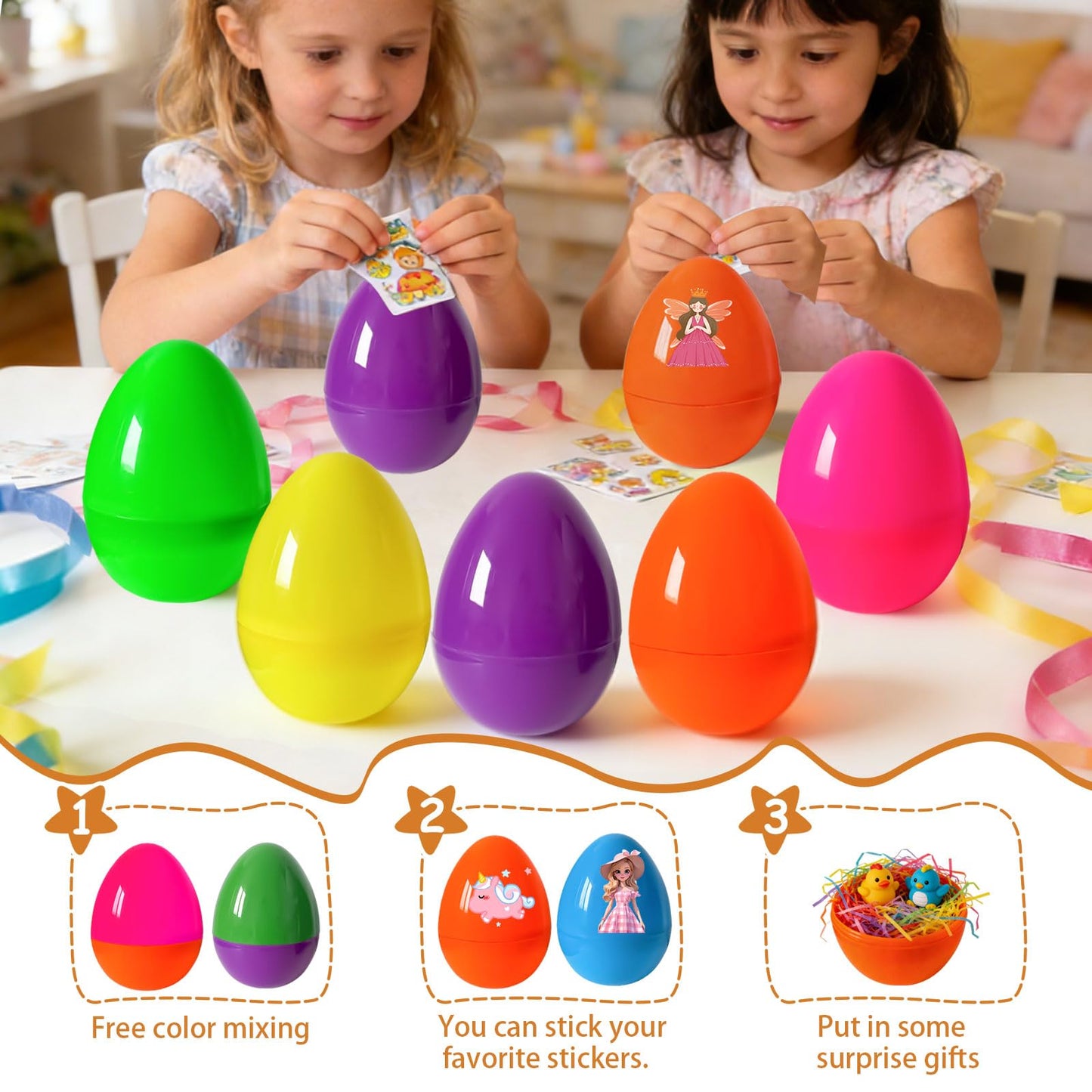 Jyluma 18 Pack 5 Inch Large Easter Eggs Big Colorful Easter Eggs for Refillable Basket Fillers Flat Bottom Plastic Easter Eggs Empty Surprise Eggs for Easter Hunt Party Favor