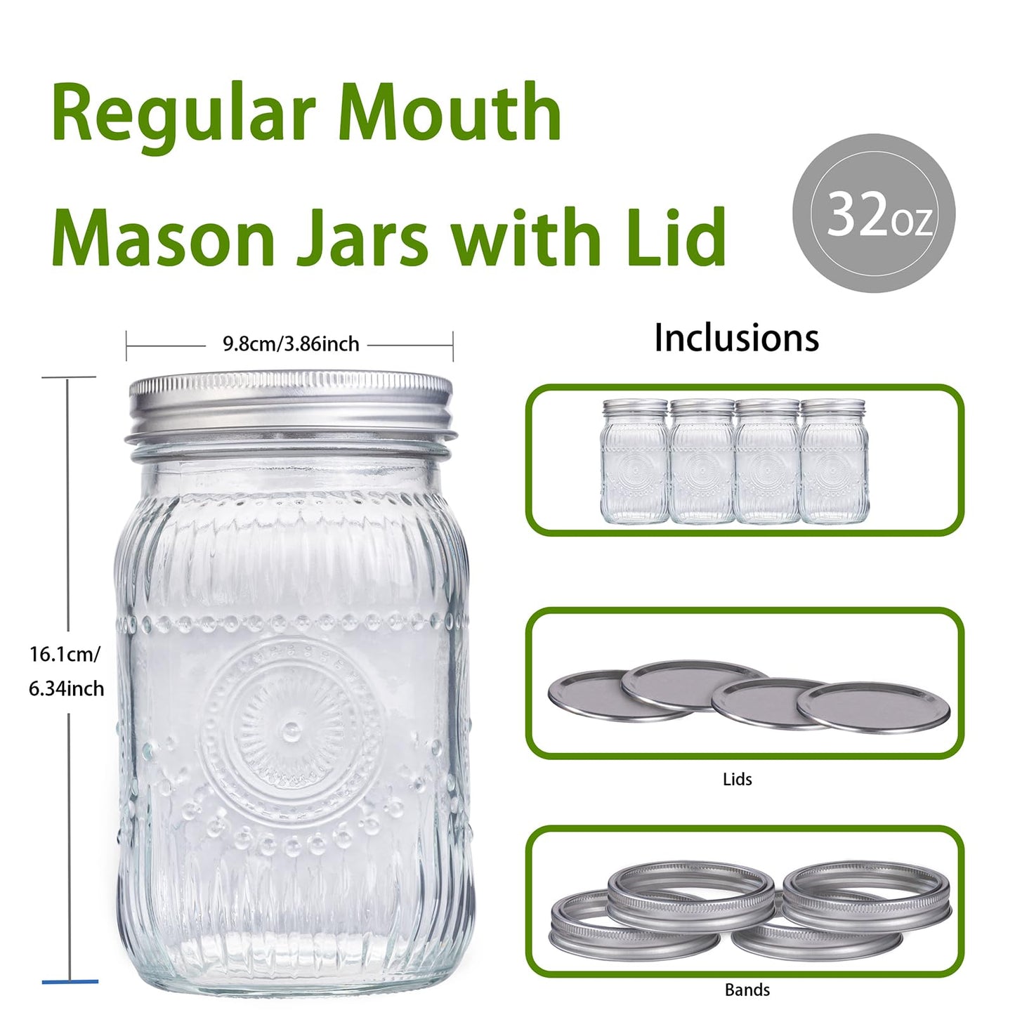 WELLIFE Sunflower Mason Jars 32oz-6Pcs