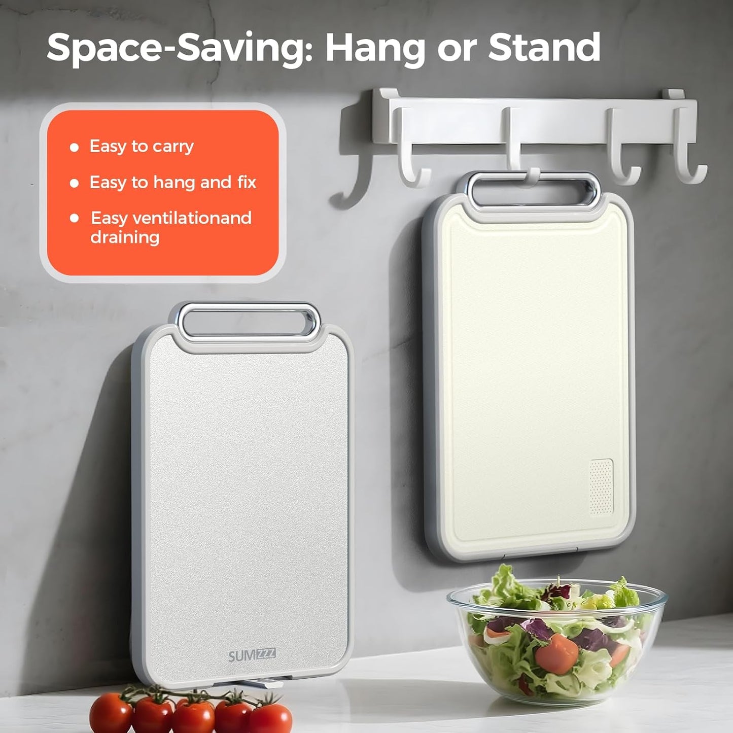 Sumzzz Stainless Steel Cutting Board - 2-in-1 Double-Sided Chopping Board, Large 16”×11”, Dishwasher Safe