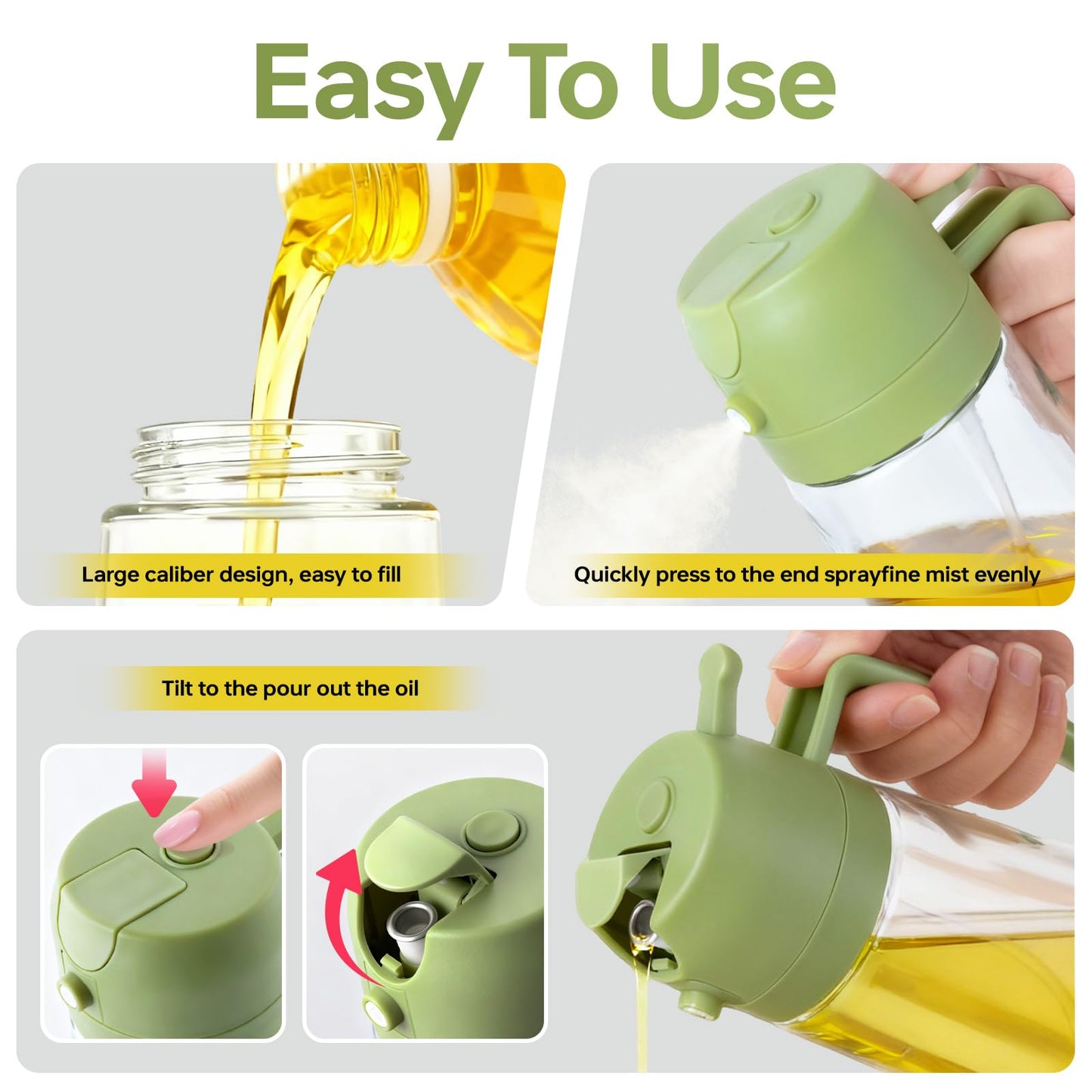 RMNJPW 2Pcs Glass Oil Sprayer for Cooking 16oz/470ml, Kitchen Gadget for Air Fryer, Salad, BBQ, Frying（Black+Green）