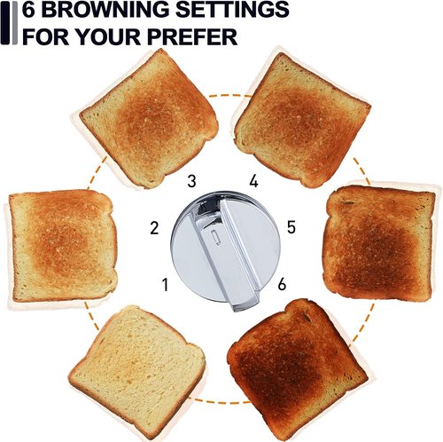 CUSIMAX Stainless Steel 2-Slice Toaster - LED Display, Extra-Wide Slots, 6 Browning Settings, Black