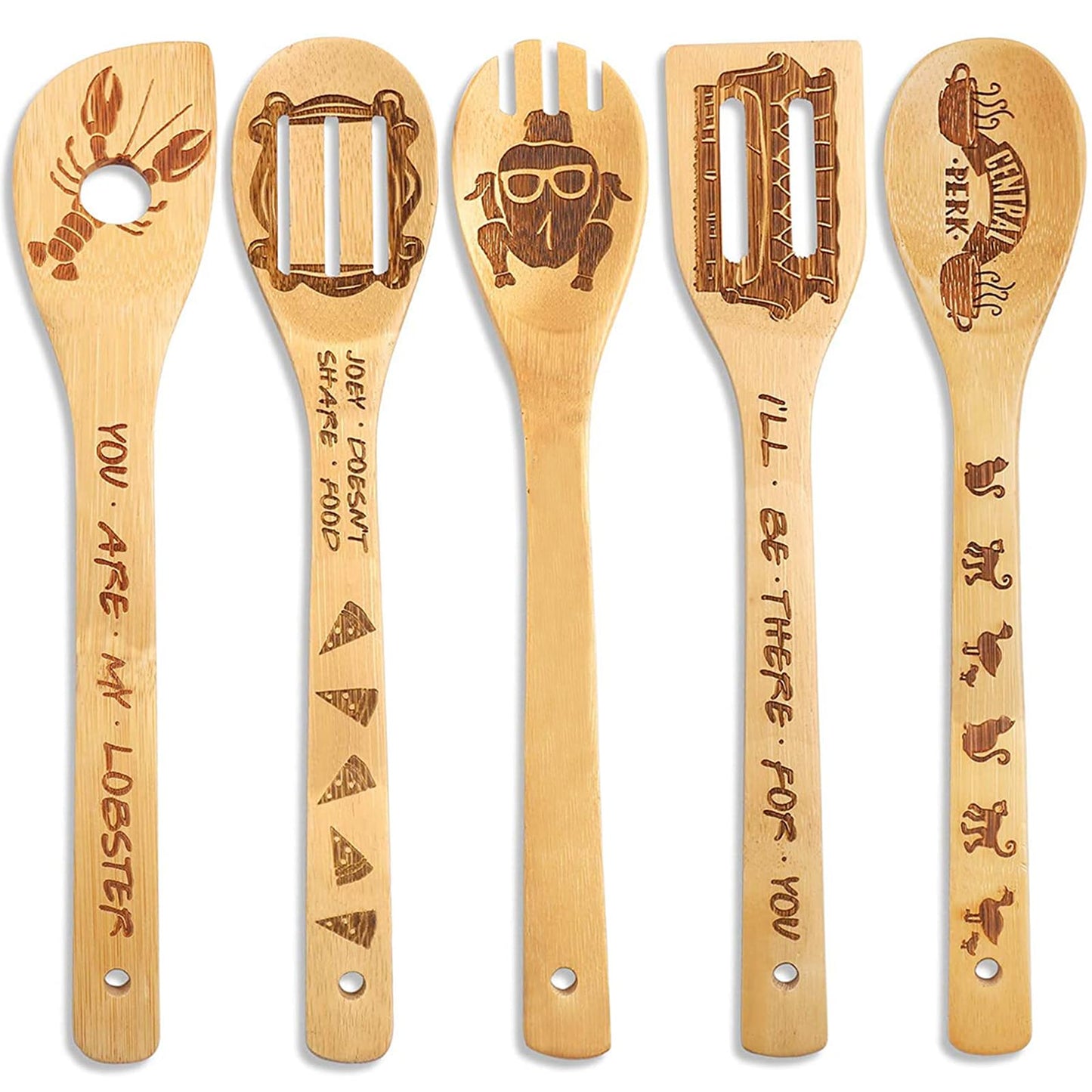 Friends Merchandise - Wooden Cooking Spoons Set 5, Novelty Decor, Unique Girl's Gifts, Housewarming Present