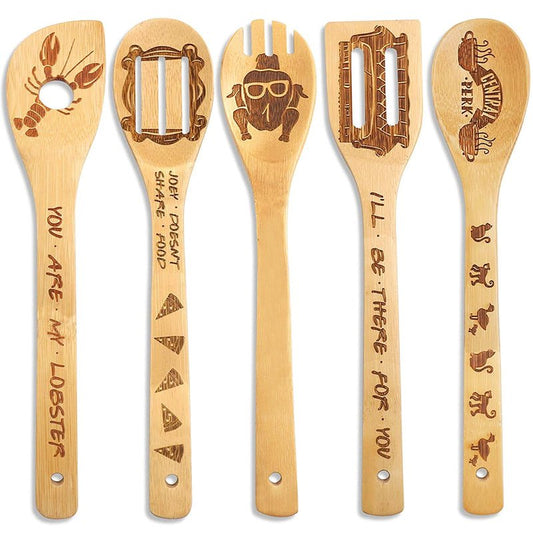 Friends Merchandise - Wooden Cooking Spoons Set 5, Novelty Decor, Unique Girl's Gifts, Housewarming Present
