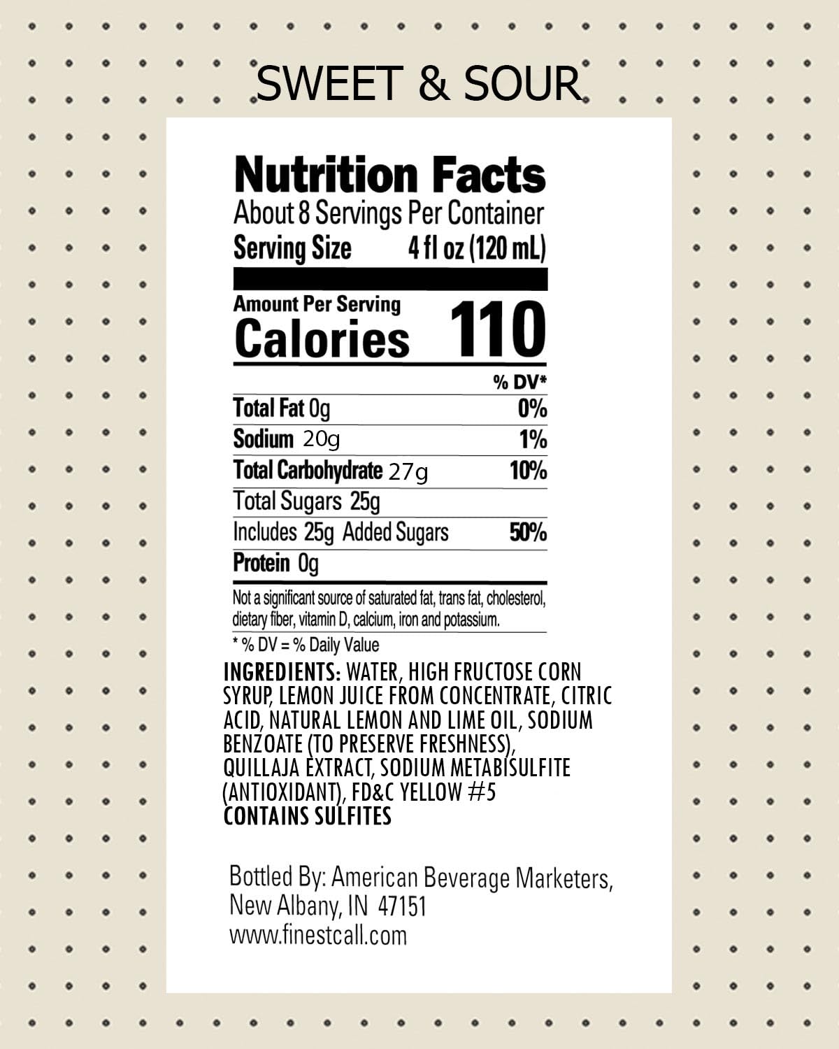 Finest Call Premium Sweet & Sour Drink Mix, 1 Liter Bottle (33.8 Fl Oz), Pack of 3