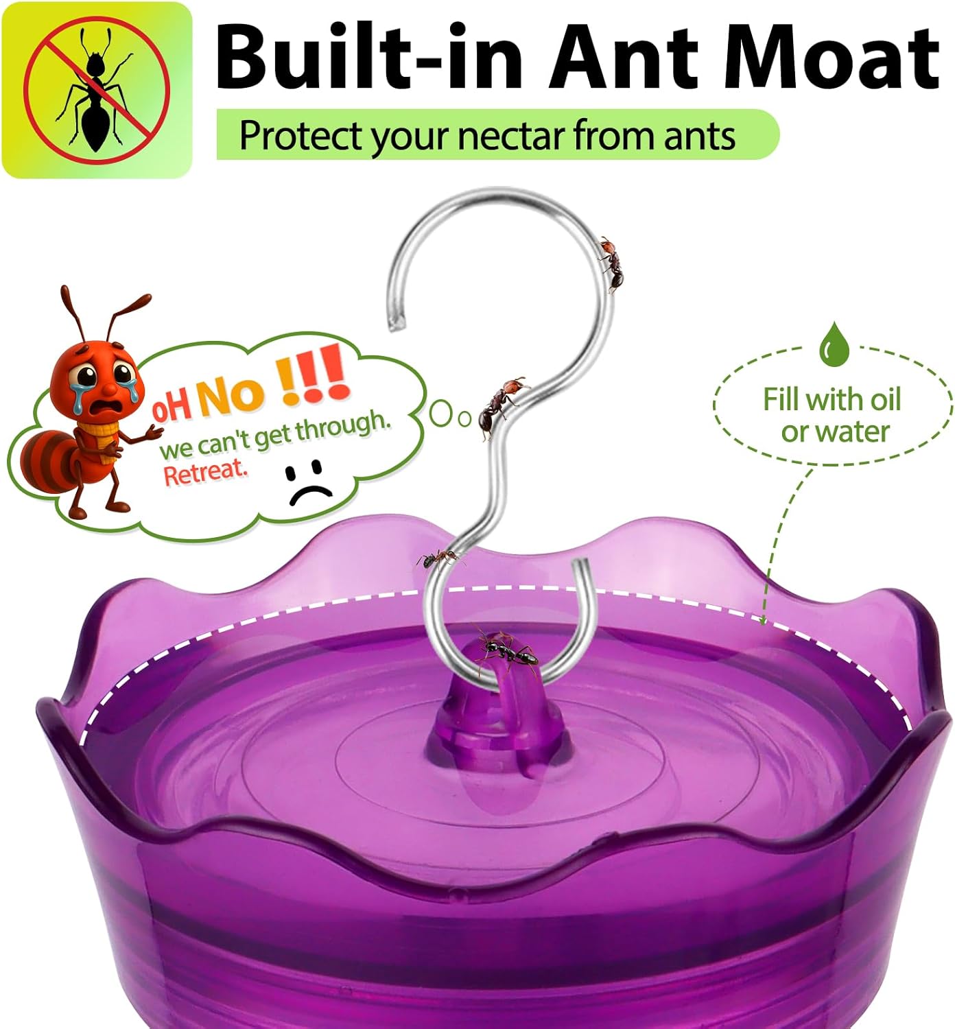 XAROO Hummingbird Feeder - 15oz Leakproof Design with Built-in Ant Moat & 4 Bee Guard Ports | Purple Gift for Nature Lovers