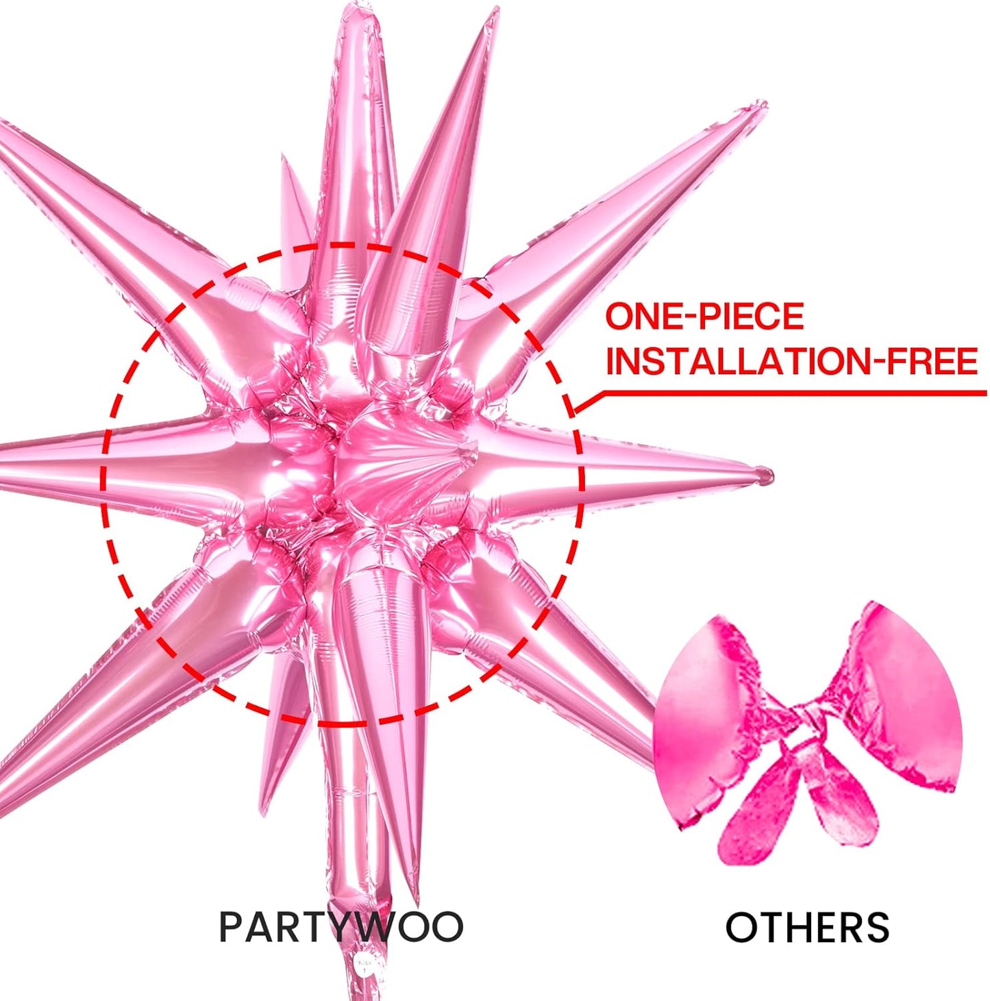 PartyWoo Pink Star Foil Balloons - 6-Piece Mylar Set for Birthday, Gender Reveal & Wedding Decor | 22-Inch