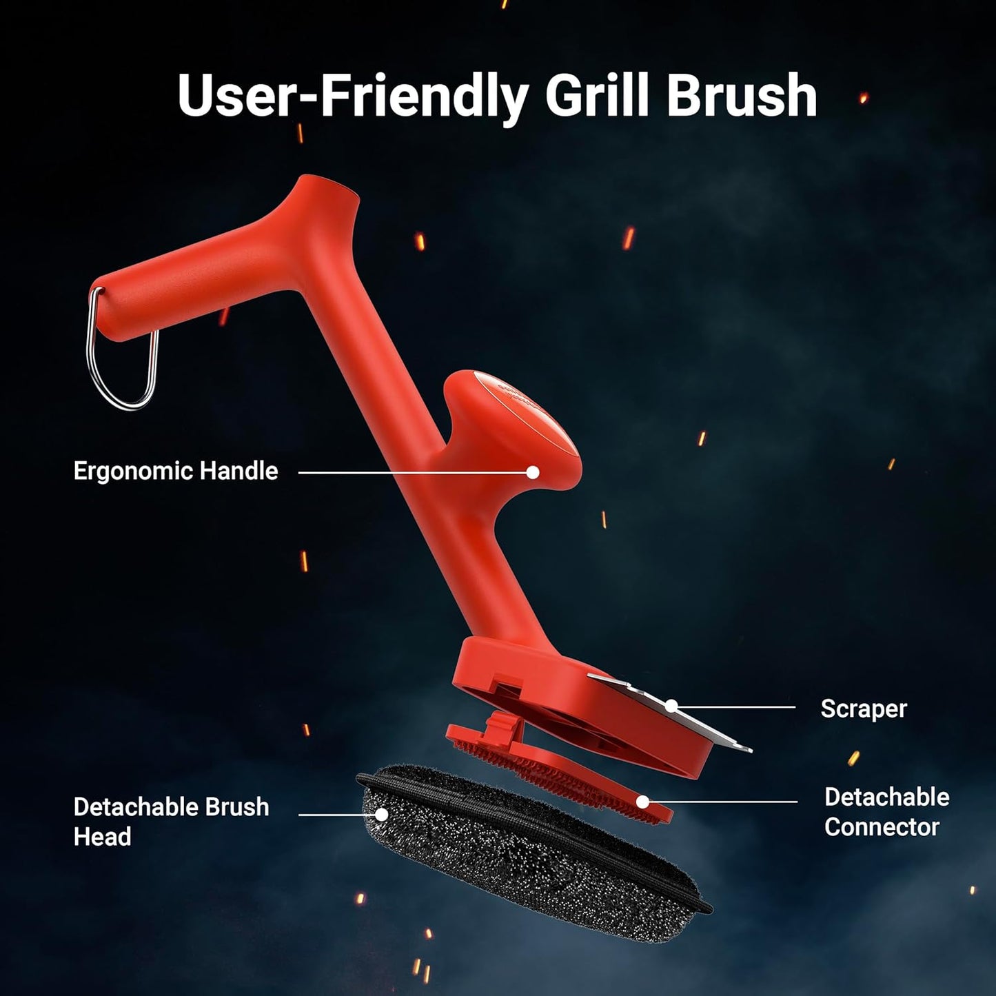 ThermoMaven BBQ Grill Brush - Bristle-Free Steam Cleaner for Quick Grease Removal - 17" Cool-Touch Handle & 3 Replaceable Heads