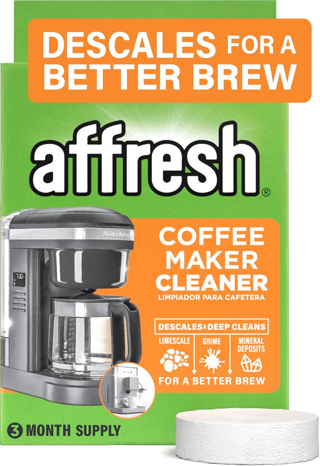 Affresh Coffee Maker Cleaner - Descale & Clean Limescale for Drip, Pod, & Espresso Machines | 3 Tablets