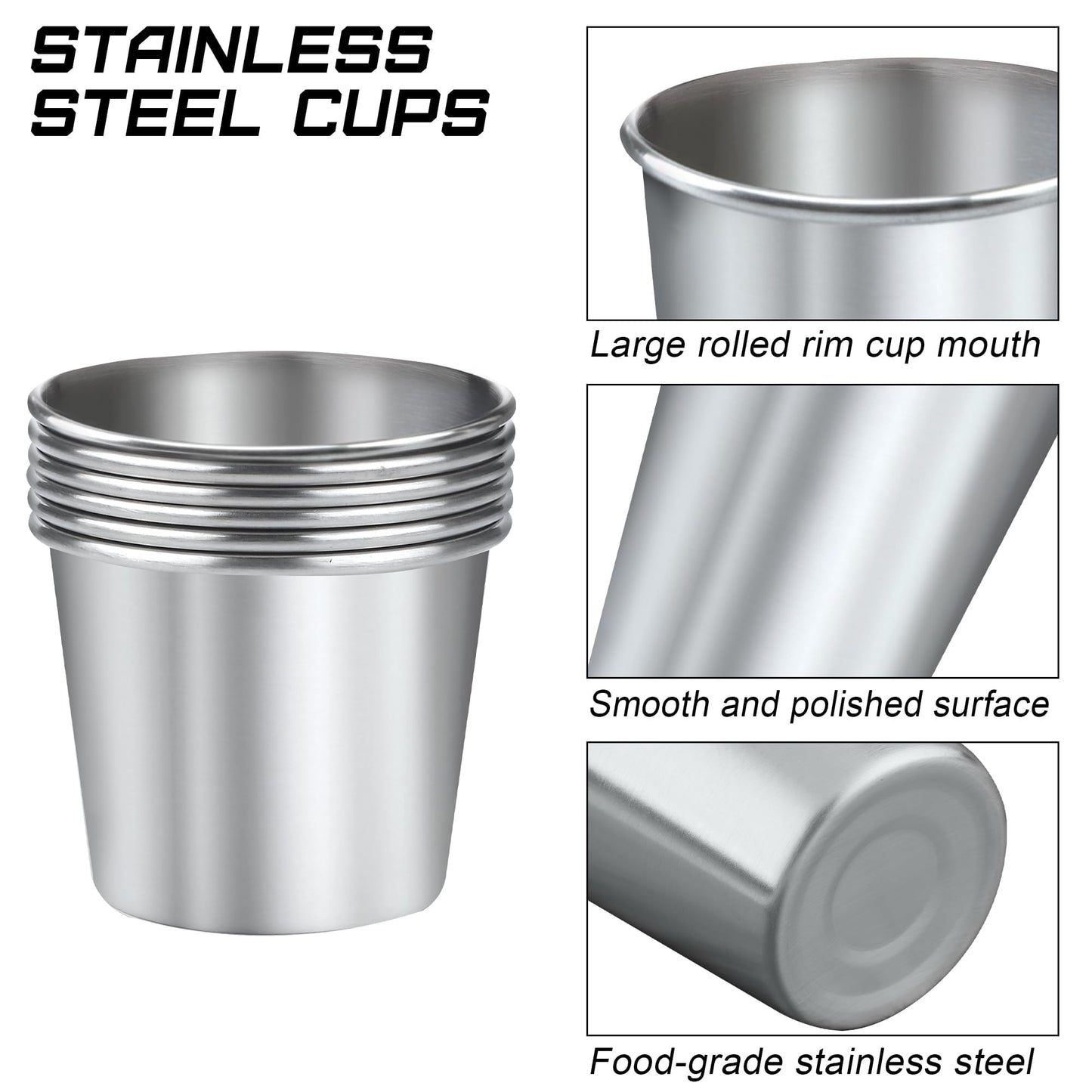 Ruisita Resinta 6 Pack 5 oz Stainless Steel Cups Metal Shatterproof Stackable Pint Drinking Cups for Kids