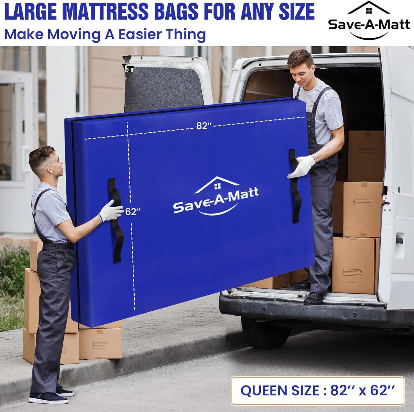 SaveAMatt Queen Mattress Bags for Moving - Extra Thick, Durable & Waterproof Protector (82"x63"x15")