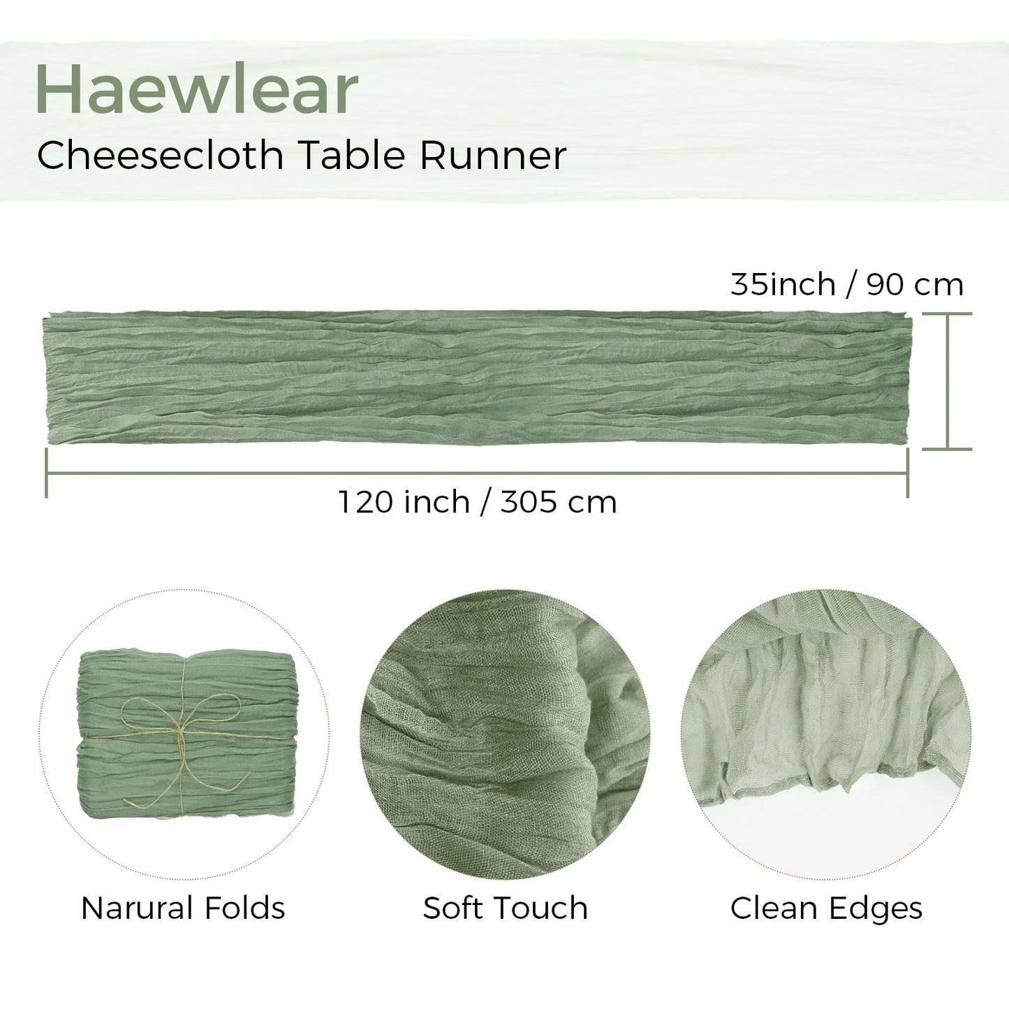 6 Pack Cheesecloth Table Runner 10Ft Boho Gauze Long Rustic Sheer for Wedding, Bridal Baby Shower, Birthday Party, Cake Table, Arbor Decorations (Sage Green)
