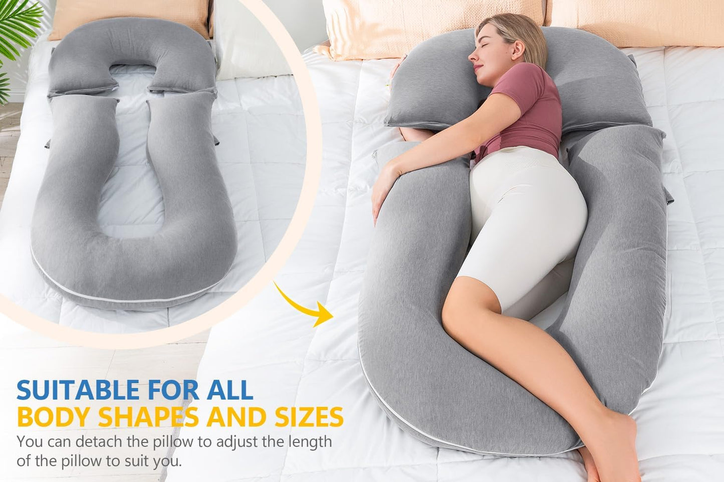 INSEN Pregnancy Pillows, Detachable Body Pillow for Sleeping, Nurse & Relax, Multi-Use Pregnancy Pillows for Pregnant Women, Grey