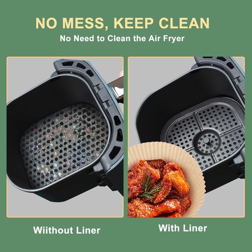 Air Fryer Paper Liner - Unbleached Biodegradable Non-Stick Parchment Paper | 100 Pcs, 6.3”
