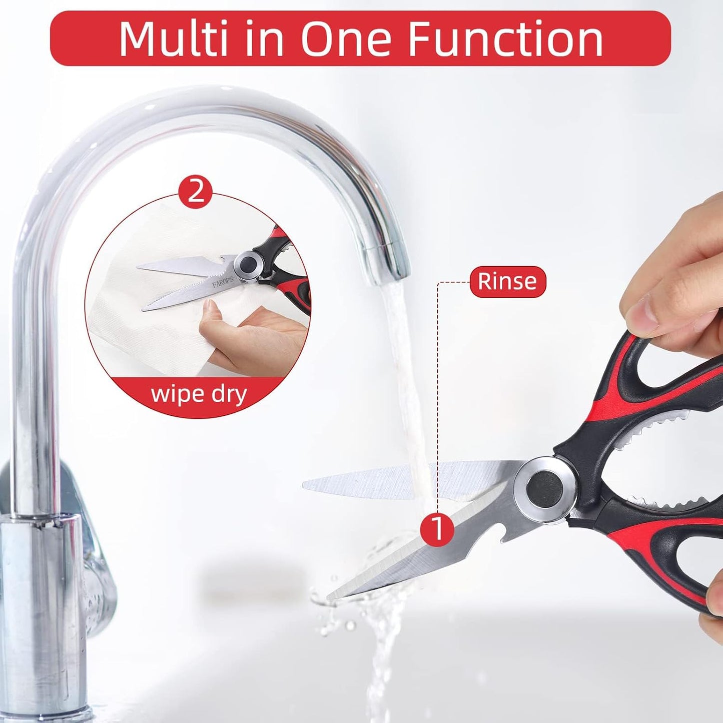Raptor Kitchen Scissors - Heavy Duty Multi-Function Meat Shears | Dishwasher Safe, 2-Pack Set