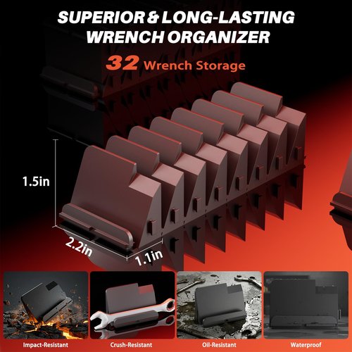 32 PCS Modular Wrench Organizer Wrench Holder - Wrench Tool Organizers for Tool Drawer Storage, Wrench Storage Set with Metric & SAE Label, Wrench Rack Tool Gift for Mechanics, Father, Men, Black