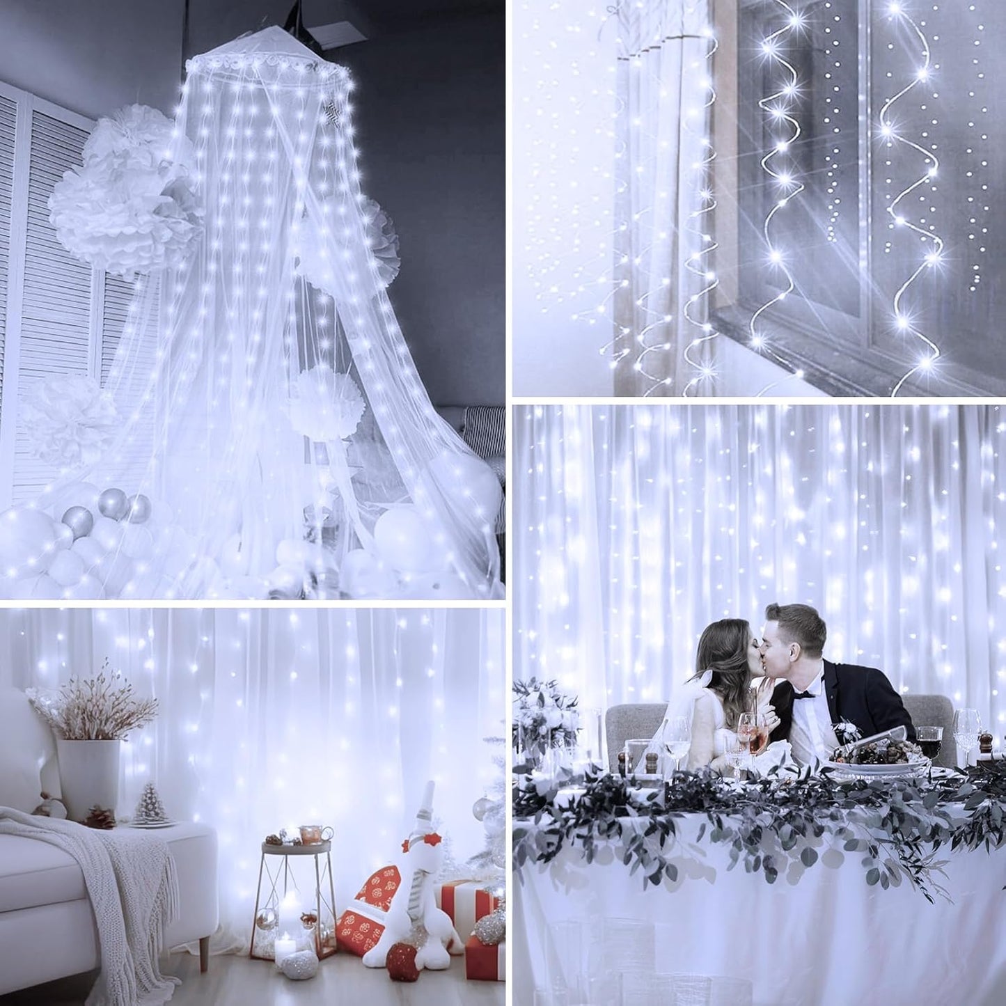Minetom 300 LED Curtain Lights - Dimmable Fairy Lights with Remote & Timer | USB Powered for Indoor Decor