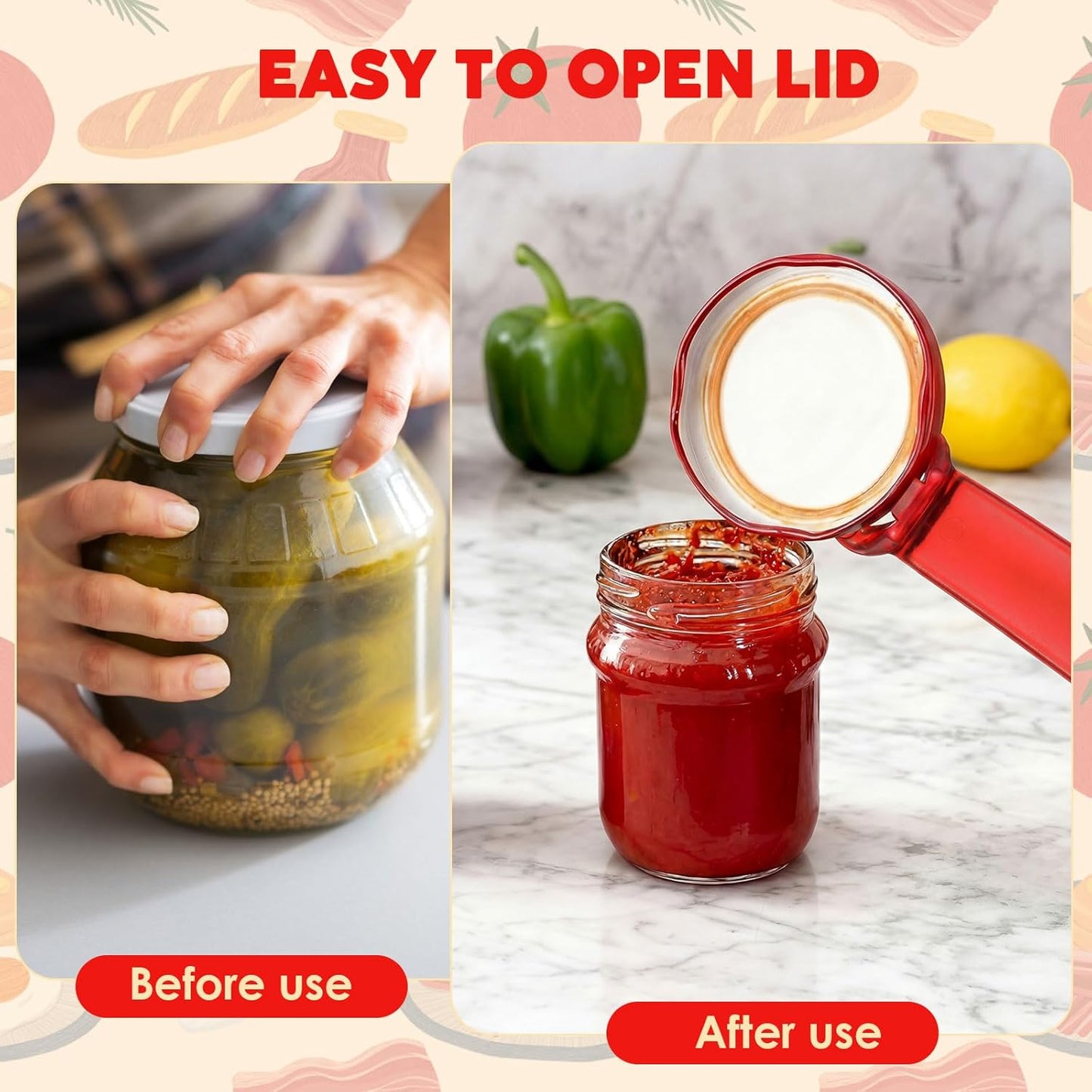 Skiennix Jar Lid Opener Set - 4 Easy Grip Tools for Seniors with Arthritis | Kitchen Accessory