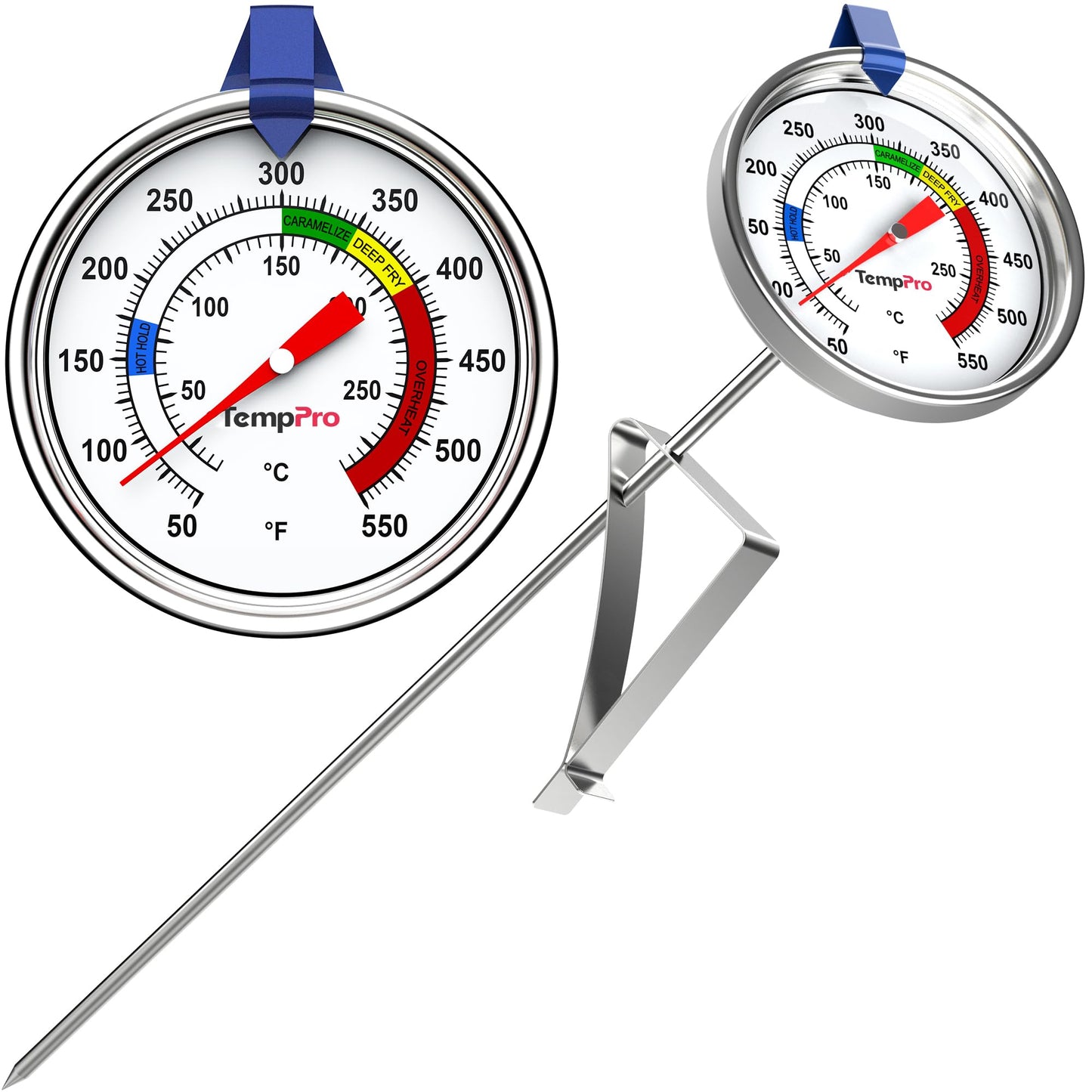 TempPro Candy Thermometer with Pot Clip, 9" Long Probe Deep Fry Oil Thermometer for Frying & Candy Making, Fryer Cooking Thermometer for Chocolate, Caramel, Brewing & Baking (Previously ThermoPro)