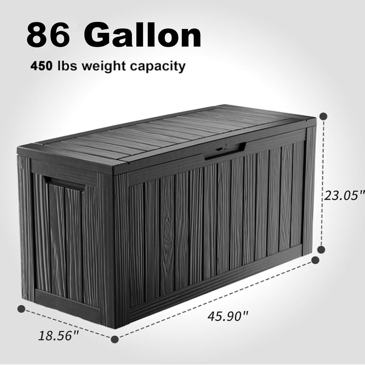 Regine Switzerland 86 Gallon Outdoor Deck Box - Lockable Waterproof Storage for Garden Tools & Cushions | Black
