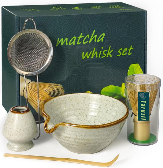 Taruzil Matcha Whisk Set - Bamboo Whisk, Bowl, Scoop & Sifter | Perfect Unique Gift for Women & Moms