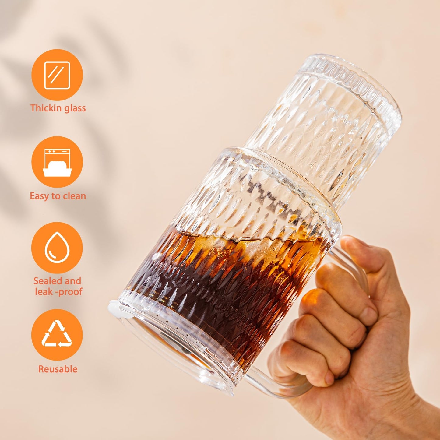 SoulTimes 26oz Raindrop Glass Tumbler with Handle - Set of 2, Reusable Iced Coffee Cup, Glass Cup with Lid and Straw for Smoothies, Juice, Coffee, Tea, Milk & More