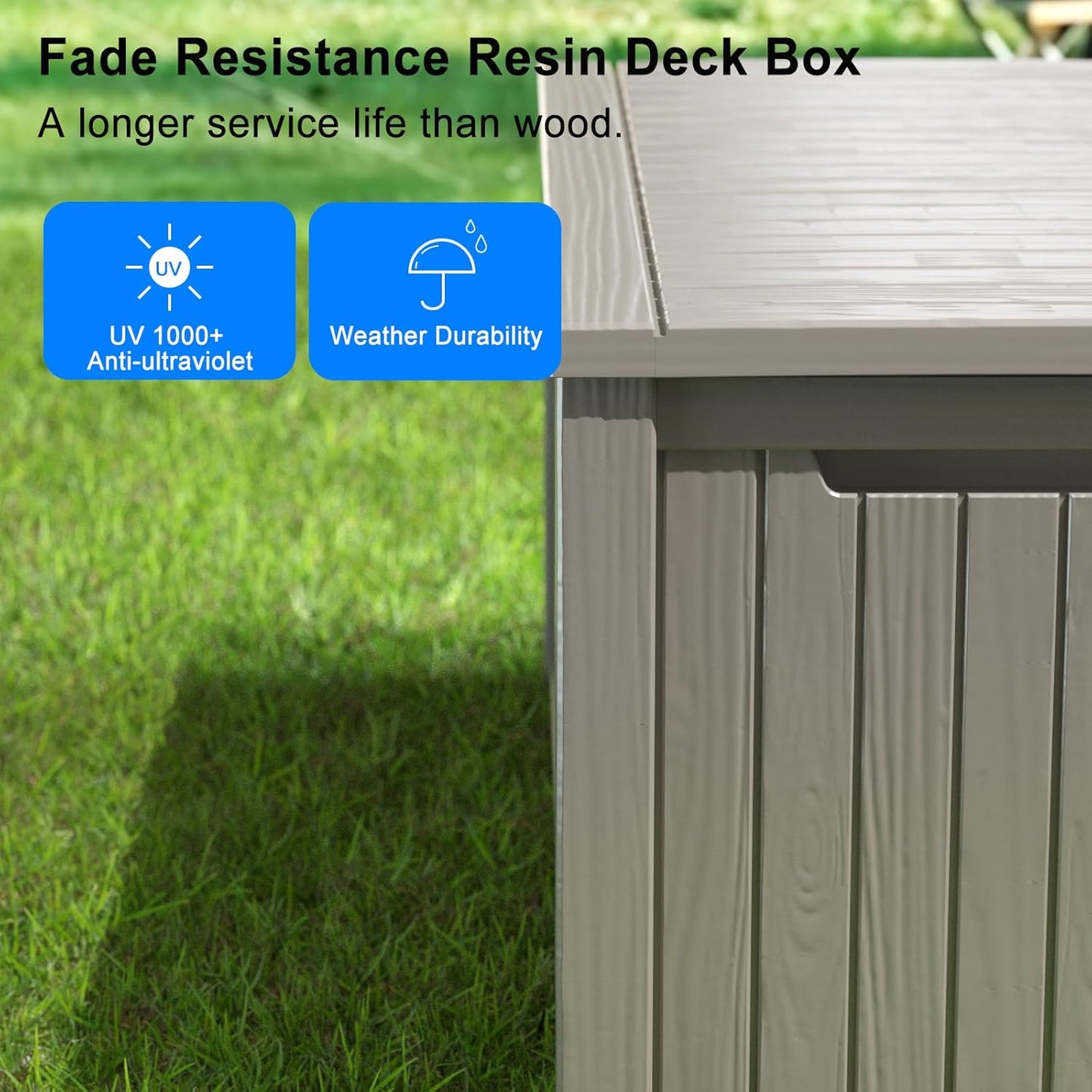 Skiennix 180 Gallon Outdoor Deck Box - Lockable Waterproof Storage for Garden Tools & Cushions | Grey