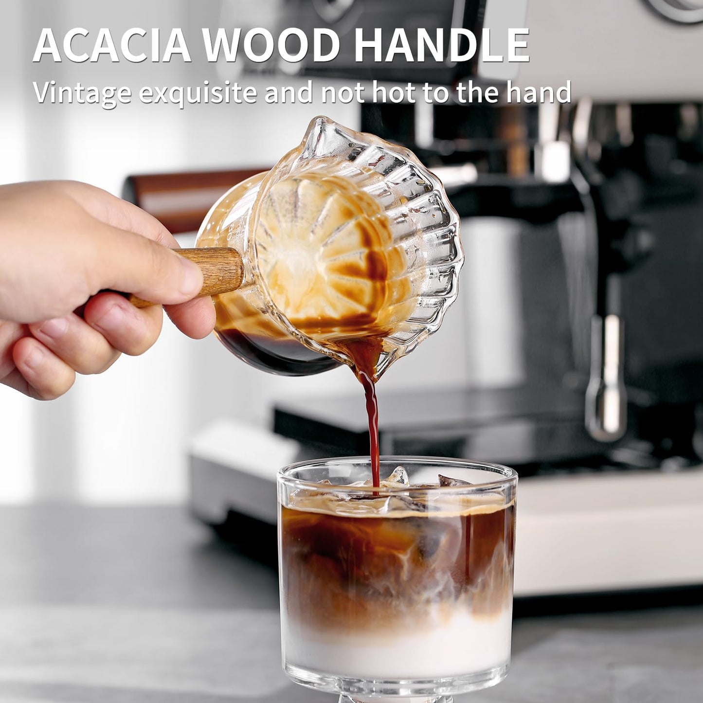 Bincoo Espresso Shot Glass Set of 2, 120 ML Premium Espresso Cups with Handle and Dual-Scale, Espresso Shot Glass with V-Shaped Mouth. Each cup holds 120ML (4oz), ideal for single or double shots.