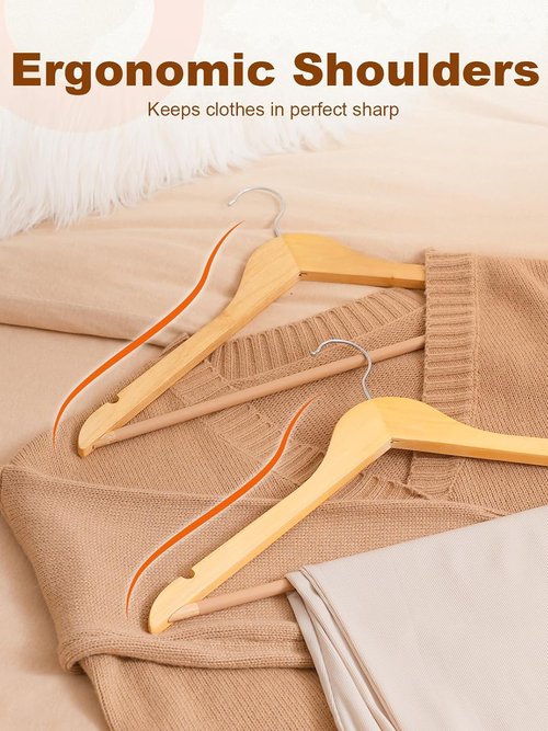 HOUSE DAY Wooden Hangers - 20 Pack Heavy Duty Non-Slip Solid Wood Coat Hangers | Smooth Finish for Shirts & Dresses