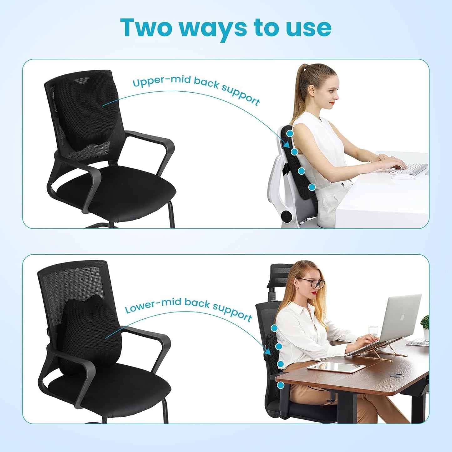 AIHOMED Lumbar Support Pillow Office Chair Car Back Pillow, Ergonomic Lower Back Pain Relief Breathable Air Fiber Cushion for Long Sitting Worker Driver & Handicapped, Adjustable Strap (Dark Grey)