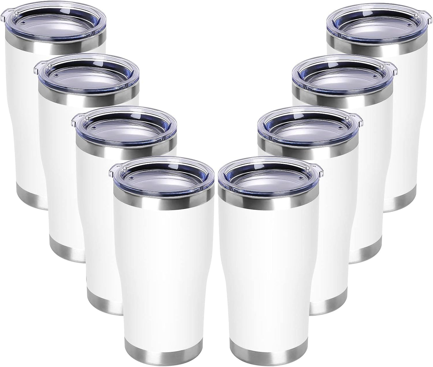 DOMICARE 20oz Tumbler with Lid Stainless Steel Tumblers Bulk, Double Wall Vacuum Insulated Coffee Travel Mug Powder Coated Tumbler, 8 Pack Purple