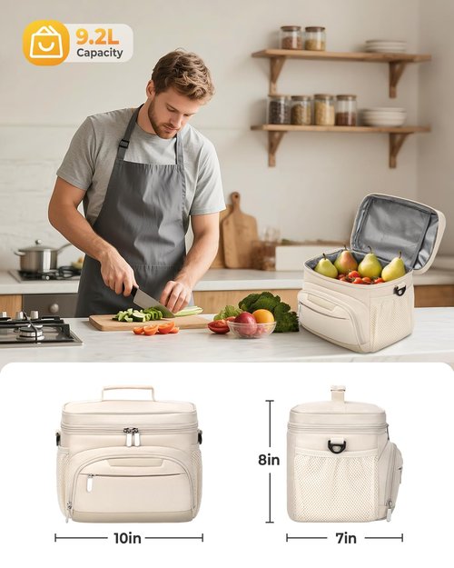 HORJONES Lunch Boxs for Women/Men Insulated Lunch Bag,Leakproof Lunchbox with Adjustable Shoulder Strap for Adults,Soft Cooler Tote Bag for Office Fitness Picnic Beach Travel - Beige 12-Can(8L)